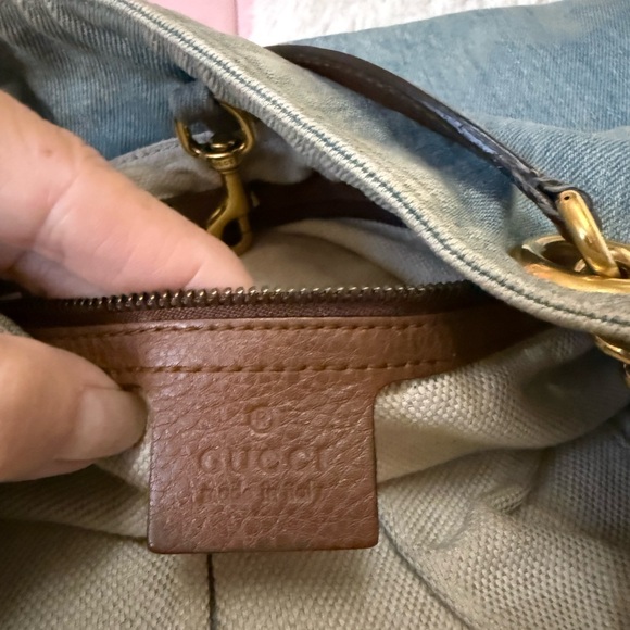 GUCCI SOHO DENIM Shoulder Bag Tote Brown Leather Tassel & Gold Hardware - Picture 15 of 16